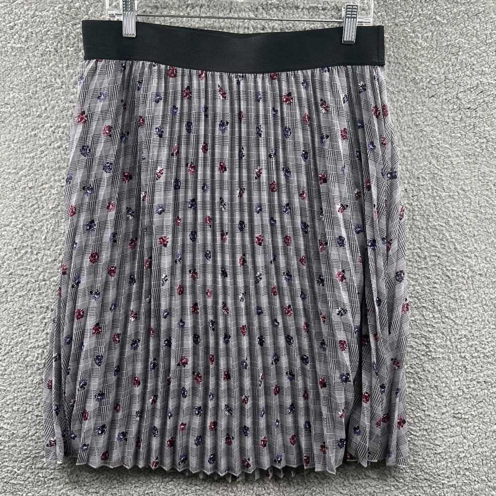 Womens Pleated A Line Midi Skirt L Floral Cottage Prairie Feminine Garden Party